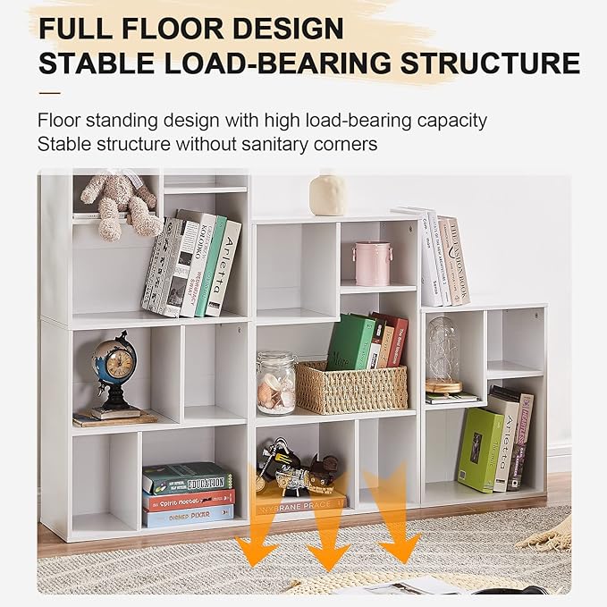 VECELO 3-Cube Bookcase, 2-Tier Customized Storage Display Shelf, Bookshelf with Height Difference Fits Tallest Hardcovers, Horizontal Available, Free Standing for Home Office, Pearl White