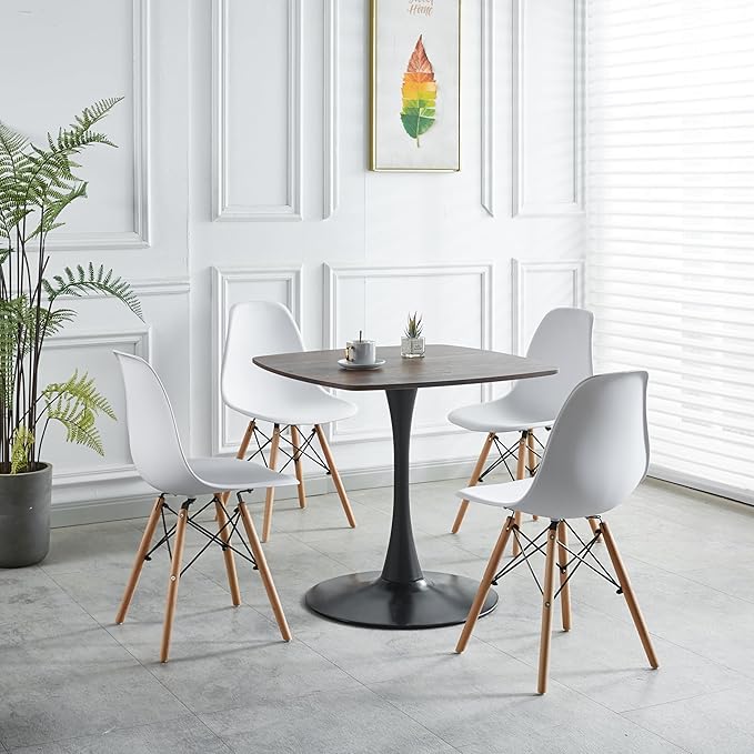 Walnut Square Dining Table for6, 41.12 inches Special Kitchen Table with Tulip Shape & Metal Pedestal Base, Mid Century Modern Bistro Tulip Table for Kitchen, Small Space, Cafe