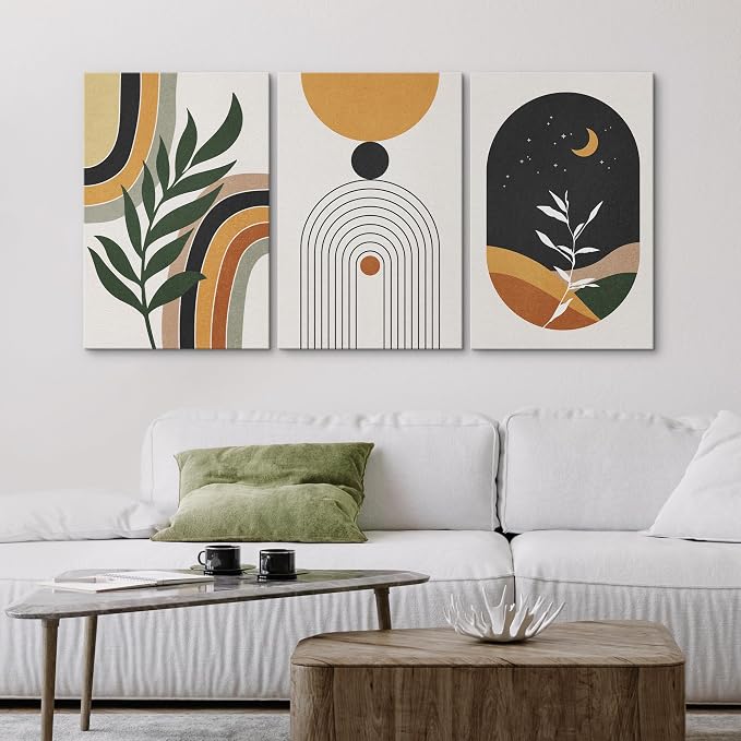 wall26 Canvas Print Wall Art Set Boho Mid-Century Crescent Moon Plant Landscape Nature Abstract Illustrations Modern Art Bohemian Decorative for Living Room, Bedroom, Office - 16"x24" x 3