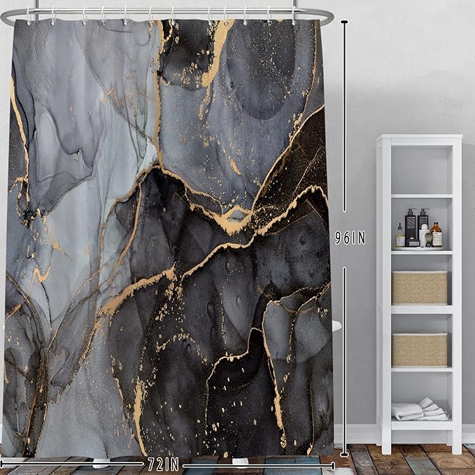 Baocicco Gray and Gold Marble Shower Curtain Modern Luxury Abstract Shower Curtains Decorative for Bathroom Bathtubs Waterproof Fabric Shower Curtain with Hooks 72x96 Inches