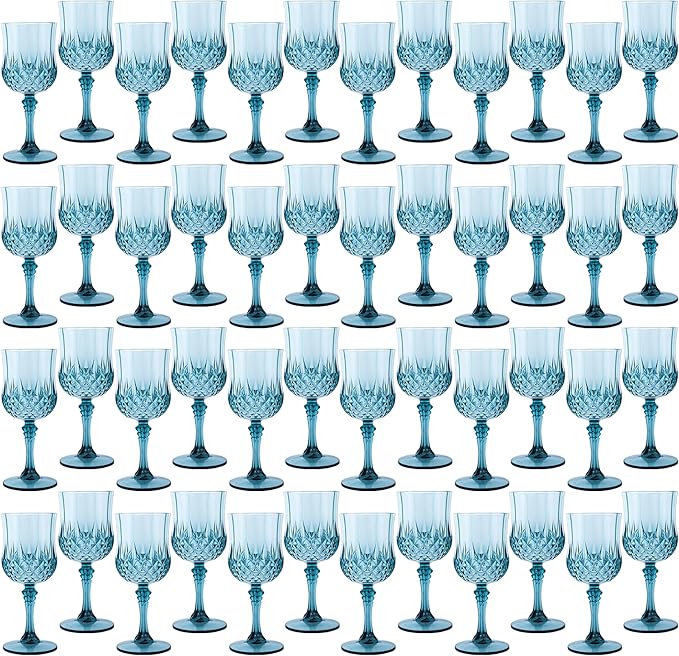 Plastic Wine Glasses, Plastic Goblets Vintage Style Cordial Drinking Glasses for Valentine’s Day, Wedding Reception, Grand Event Party Supplies (48, Dusty Blue)