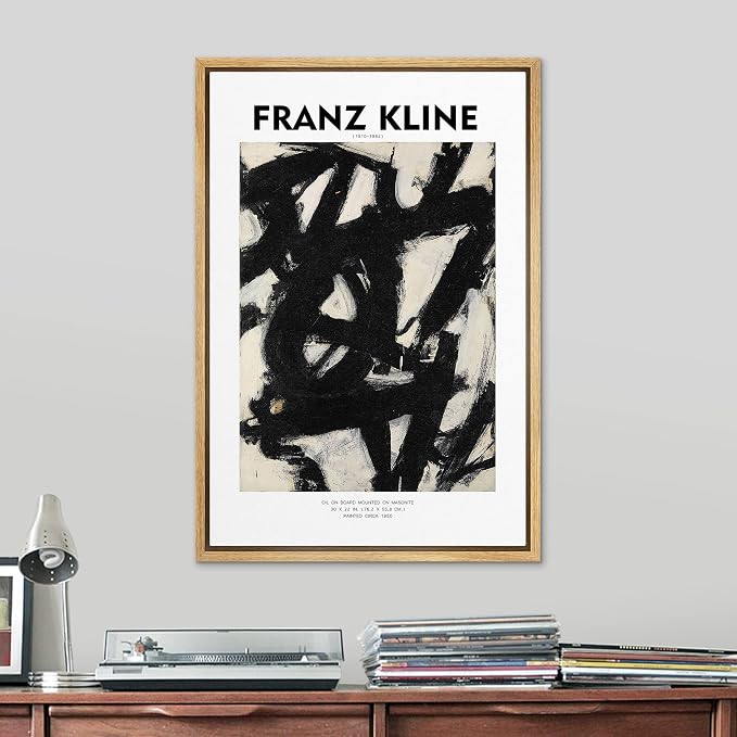 SIGNLEADER Framed Canvas Print Wall Art Franz Kline Paint Stroke Landscape Abstract Shapes Illustrations Fine Art Decorative Minimalist Relax/Calm for Living Room, Bedroom, Office - 24"x36" Natural