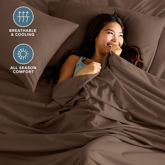 Bare Home Twin Sheet Set - 1800 Ultra-Soft Microfiber Twin Bed Sheets - Double Brushed - Deep Pockets - Easy Fit - 3 Piece Set - Bedding Sheets & Pillowcases (Twin, Cocoa)
