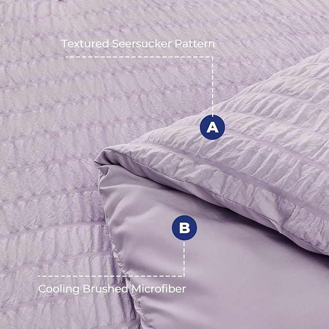 HYMOKEGE Lavender Twin XL Comforter Set Seersucker 5 Pieces, All Season Luxury Bed in a Bag for Bedroom, Bedding Set with Comforter, Sheets, Pillowcase & Sham