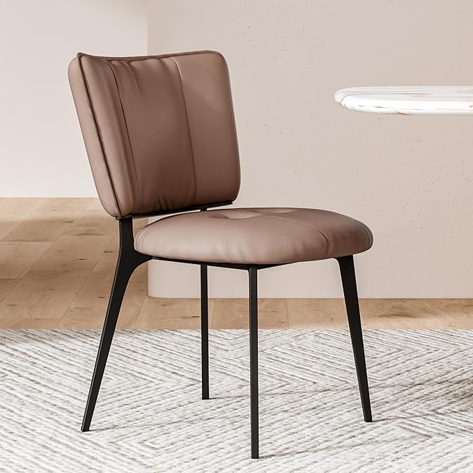 Upholstered Kitchen Dining Chairs Set of 2, Modern PU Leather Dining Chairs with Comfortable Round Seat & Metal Legs, Easy Assembly, Kitchen Living Room Lounge Restaurant, Light Coffee
