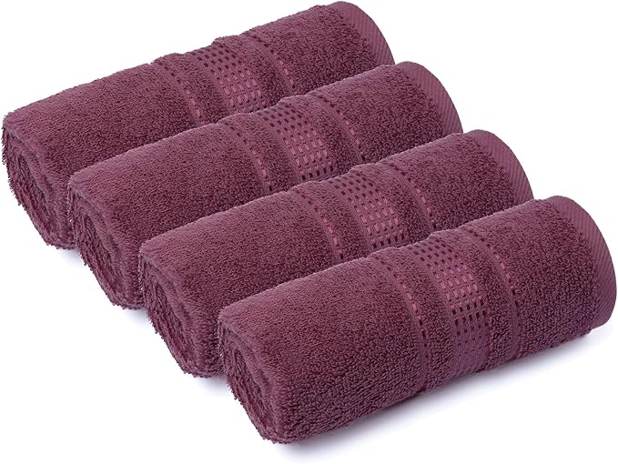 Melissa Linen, 100% Cotton Washcloths for Bathroom, 4-Piece 12x12 in Wash Cloth Set, Turkish Small Hand Towels, Soft Rags for Face and Body, (Dark Reddish Purple Washcloths)
