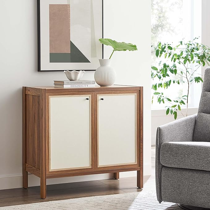 Modway Capri 33 Inch Sideboard Walnut, Hallway or Entryway Storage Cabinet with Doors, Mid-Century Modern Buffet Table or Credenza for Living or Dining Room