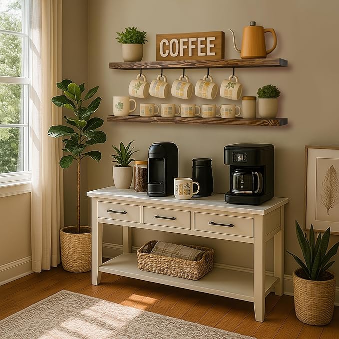 BGMG Wood Floating Shelves for Wall 60 inch Set of 2,Dark Walnut Floating Shelves,Solid Wood Wall Mount Shelves for Bathroom Living Room Bedroom Kitchen Farmhouse 60x 6.7 x1.75 inch