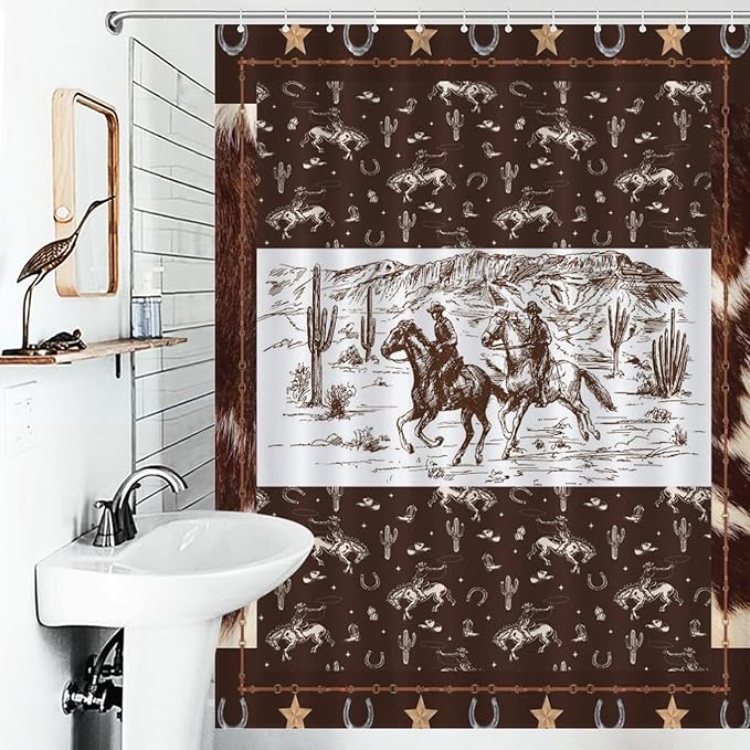 Western Horse Cowboy Shower Curtain for Boys Men Kids Teens Rustic Country Wild West Waterproof Shower Curtains for Bathroom Decor 12 Pack Hooks 55x72in（140x183cm）