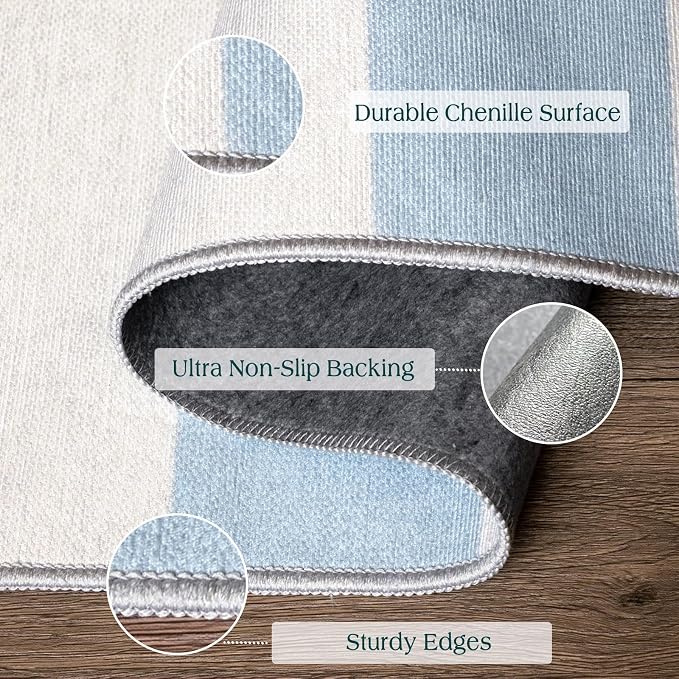 Front Door Mat Indoor Entrance - 2x4.3 Ft Washable Layered Doormat Outdoor Entrance Welcome Mat Front Porch Rug Non-Slip Blue White Striped Runner Rug for Kitchen Bedroom Front Porch Decor