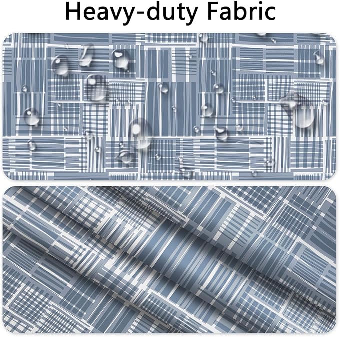 No Hook Geometric Shower Curtain with Snap in Liner - Gray Blue Modern Geometric Design, Waterproof Fabric Shower Curtains for Modern Bathroom with Mesh Top Window, 71x74 Inch