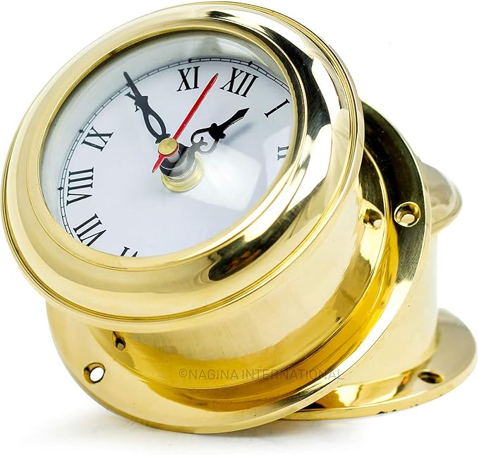 Nagina International MB Ship's Clock Solid Brass Nautical Ships Maritime Timekeeper