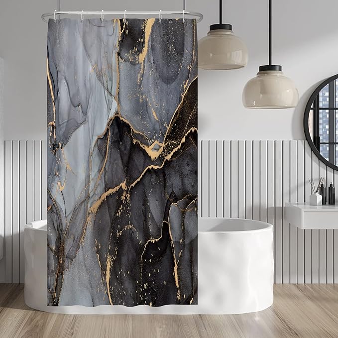 Baocicco Gray and Gold Marble Shower Curtain Modern Luxury Abstract Shower Curtains Decorative for Bathroom Bathtubs Waterproof Fabric Shower Curtain with Hooks 36x72 Inches