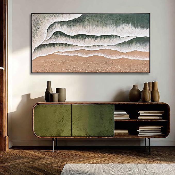 Textured Framed Wall Decor Green and White Art Posters Modern Canvas Painting 24"x48" Bedroom Artwork for Wall Pictures for Office