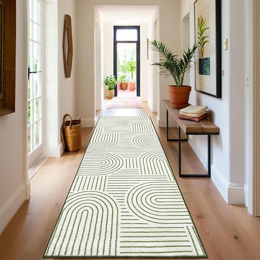 Modern Rug 2.5x10 Runners for Hallways, Abstract Kitchen Runner Rugs Non Slip Bath Runner, Rainbow Washable Rug for Bedroom, Soft Long Rugs for Entryway Bathroom Laundry Dorm, Green