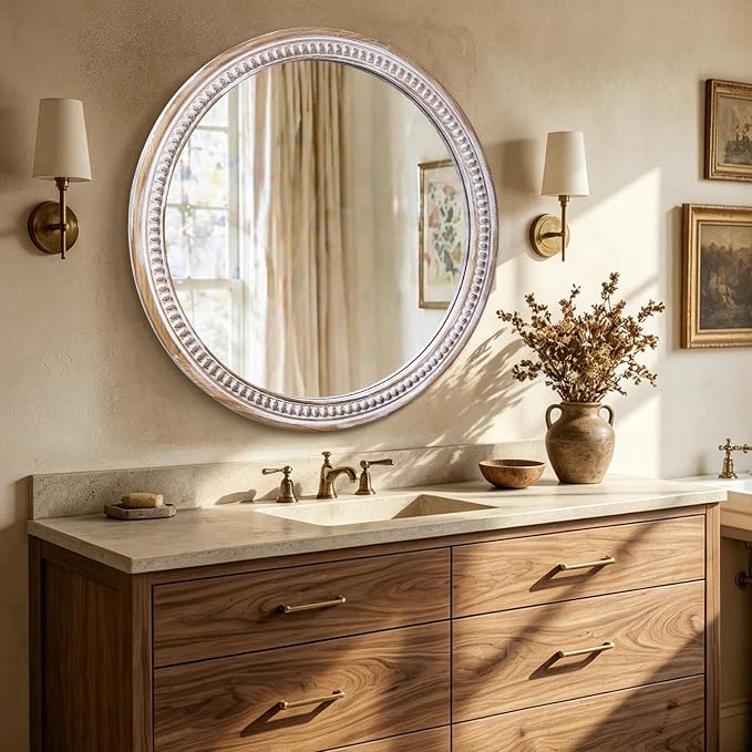 HOITUZYUS Round Wood Mirror 36 Inch Rustic Farmhouse Circle Wall Mirrors for Wall Decor, Bathroom, Vanity, Entryway Living Room