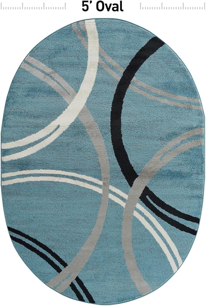 Rugshop Modern Wavy Circles Design Oval Rug, Non-Shedding Carpet for Living Room, Bedroom, or Dining Room, Blue, 5' x 7' Oval