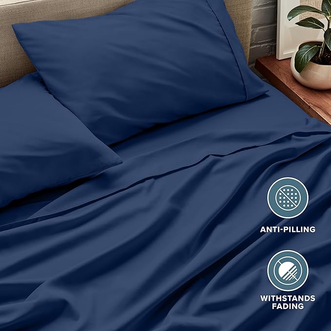 Bare Home Split Head Flex King Sheet Set - 1800 Ultra-Soft Microfiber Bed Sheets - Double Brushed - Deep Pockets - Easy Fit - 4 Piece Set - Bedding Sheets & Pillowcases (Dark Blue)
