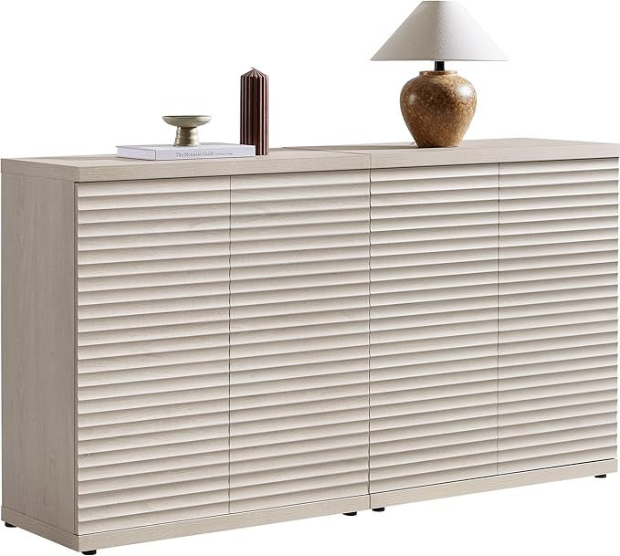 SICOTAS Buffet Cabinet with Storage Accent Sideboard Modern Credenza with Doors & Shelves Fluted Media Console Mid Century Coffee Bar Table for Living Room Kitchen Dining Room Hallway (2PCS)