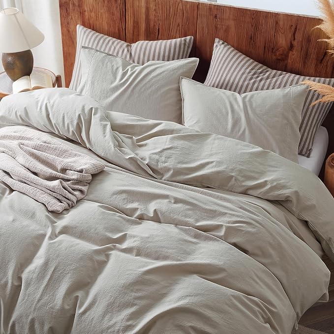 3Pcs Organic Linen Duvet Cover King Size, 100% French Linen from Normandy, Soft & Durable Natural Linen Bedding Set Comforter Cover with 2 Pillowcases, 1 Duvet Cover with Zipper