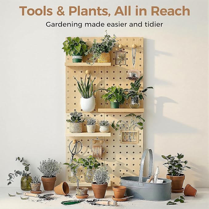 Bamworld Plant Stand Indoor Wall Decor Boho Plant Hanger Indoor Wood Wall Shelf Pegboard Hanging Plant Holder Floating Shelves Wall-Mounted Planters