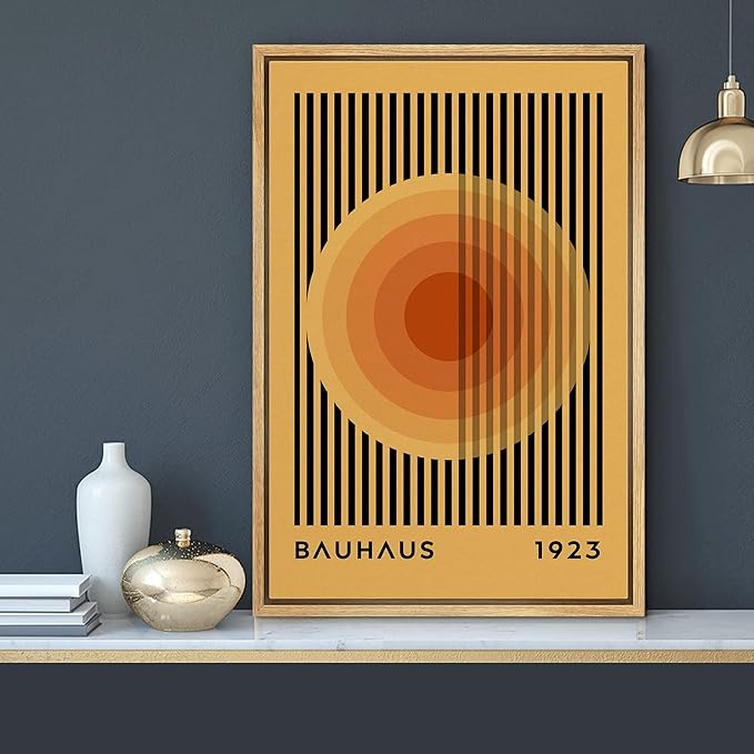 MUDECOR Framed Canvas Print Wall Art Mid-Century Bauhaus Multicolor Orange Circle Shapes Abstract Illustrations Modern Art Multicolor Relax/Calm for Living Room, Bedroom, Office - 16"x24" Natural