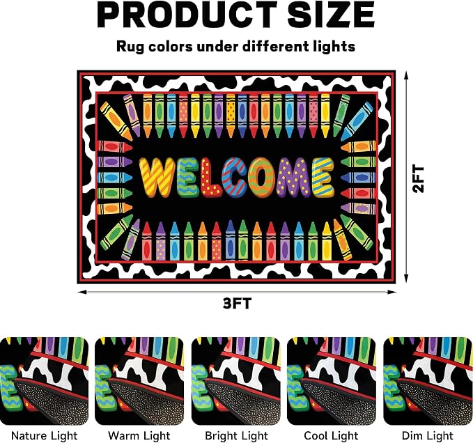 Welcome Crayon Area Rug 2'x3' Colorful Alphabet Rugs for Entryway Bedroom Living Room Nursery Playroom Classroom Home Decor Non-Slip Washable Carpet Kids Floor Mat