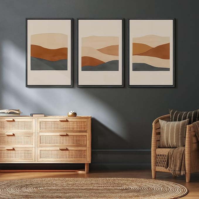 wall26 Framed Canvas Print Wall Art Set Minimalist Geometric Landscape Neutral Illustrations Fine Art Decorative Rustic for Living Room, Bedroom, Office - 24"x36"x3 Black