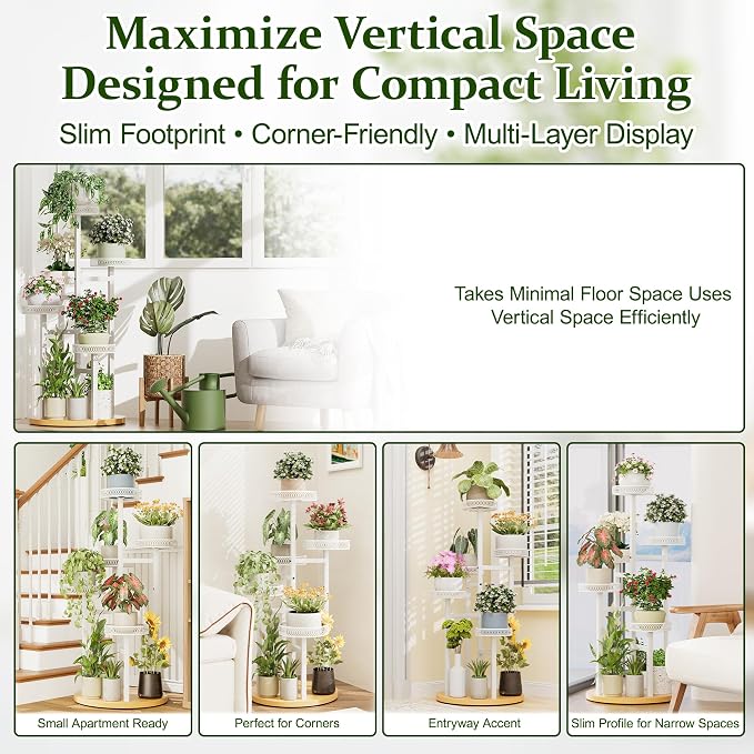 White Stand Plants, 5-Tier Metal Plant Stands for Outdoor Indoor Plants,Heavy Duty Flower Pot Stands for Multiple Plants,Decoration Display Racks for Patio Garden -WhiteFlower