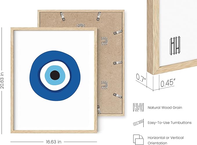 HAUS AND HUES Evil Eye Decor - Navy Blue Wall Art, Evil Eye Wall Decor, Mykonos Artwork, Evil Eyes Print, Big Eyes Painting Print, Evil Eye Poster for Wall Art Aesthetic (Beige Frame, 16x20)