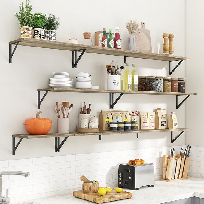 Floating Shelves for Wall Decor,24" Wx8 D Wall Mount Floating Bookshelf Set of 2,Hanging Storage Shelf with Sturdy Metal Brackets,Wooden Shelf for Living Room,Bedroom,Bathroom,Grey