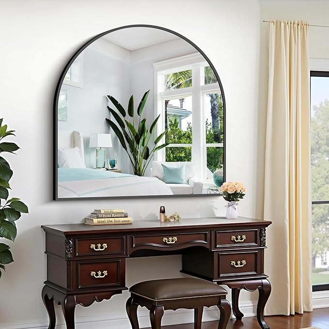 CIRCUMI Arched Wall Mirror, 42"x42" Black Arched Mirror with Tempered Glass, Metal Frame, Large Size for Entryway Table, Mantel,Living Room,Over Sink,Arch Mirror for Decor,Shatterproof&Crystal-Clear