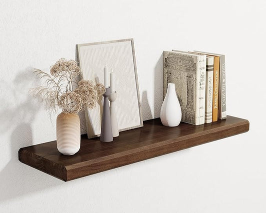 Axeman 30Inch Natural Wood Floating Shelves for Wall|Rustic Wooden Shelves for Bedroom Kitchen Bathroom|Storage Shelf with Invisible Bracket for Wall Mounted|Set of 1|Walnut Color