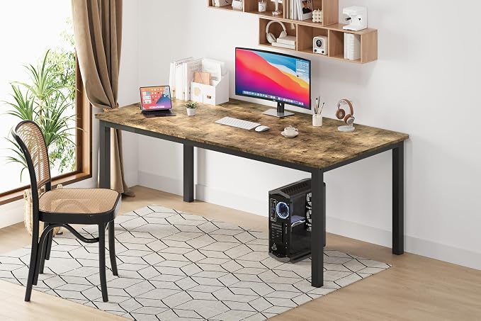 79 Inch Industrial Dining Table for 4-6 Person Rectangle Kitchen Table with Metal Legs,Round Corners, Writing Desk, for Modern Farmhouse, for Kitchen, Dining Room,Quick Assembly, Wood