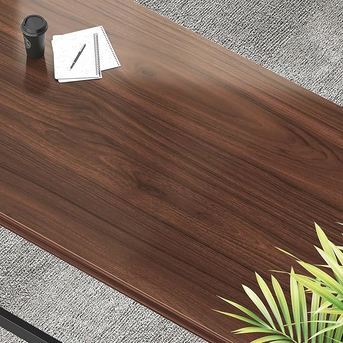 HSH Walnut Computer Desk, Industrial Modern Metal Wood Desk Workstation, Rustic Executive PC Laptop Work Desk Table for Home Office, Simple 55 Inch Writing Study Gaming Desk in Bedroom Living Room
