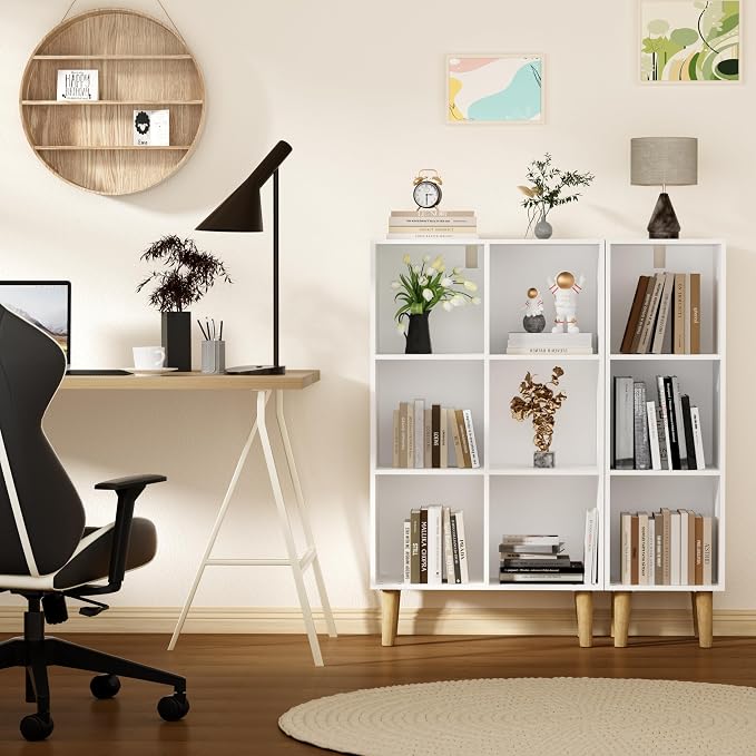3 Cube Bookcase, Wooden Book Shelf Cube Storage Organizer with Legs, 3 Tier Bookshelf Freestanding Open Shelves for Bedroom, Living Room, Home Office (White, 3 Cube)