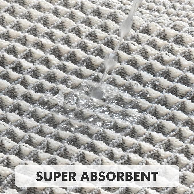 MIULEE Set of 2 Waffle Bathroom Rugs, Boho Bath Rug Super Absorbent, Non Slip Washable Ultra Soft Rubber Backed Shower Bath Mats for Floor, Tub, Looped Design, Lightgrey & Cream, 17"x24"+18"x30"