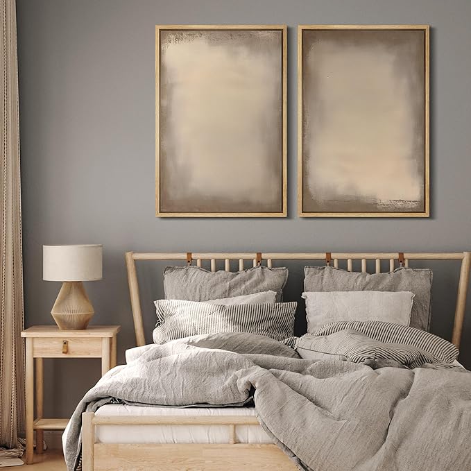 MUDECOR Framed Canvas Print Wall Art Neutral Minimalist Modern Abstract in Beige and Taupe Illustrations Modern Art Decorative Bohemian Colorful for Living Room, Bedroom, Office - 16"x24"x2 Natural