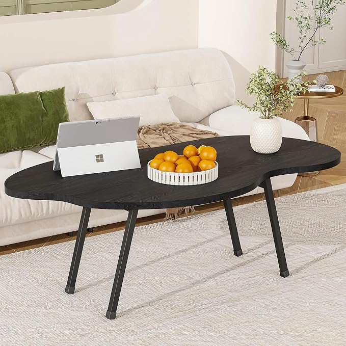 Foldable Coffee Table,Mid Century Modern Coffee Table Living Room Tables,Cloud Shape Irregular Center Table,Portable Folding Table for Small Spaces,Living Room,Bedroom,Entryway,Easy Assembly,Black