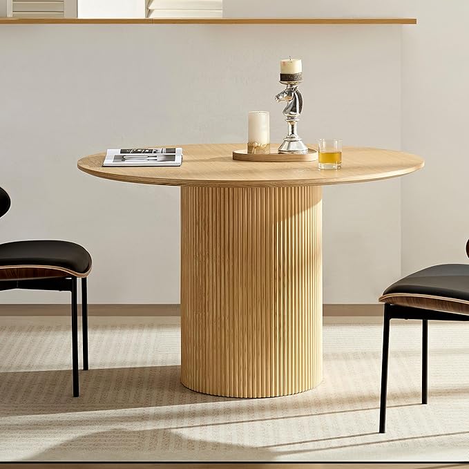 JUSTONE 47.2''Round Dining Table for 4,Modern Kitchen Table with Wooden Pedestal Base,Minimalist Elegant Dining Table for Living Room, Dining Room(φ47.2"x29.8"H,Oak)