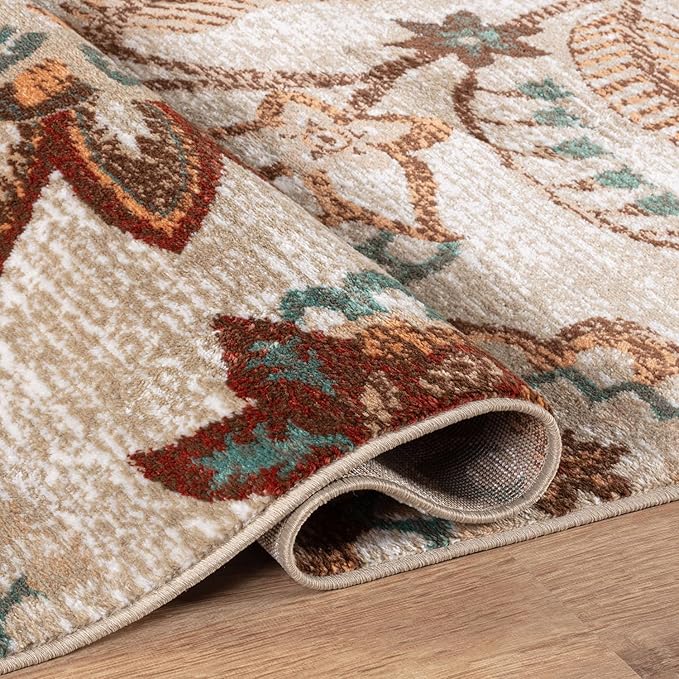 Rugshop Beige Floral Area Rug 2x3- Vintage Botanical Indoor Carpet for Living Room, Bedroom, or Dining Room – Non-Shedding, Soft Low-Pile Traditional Rug 2' x 3'