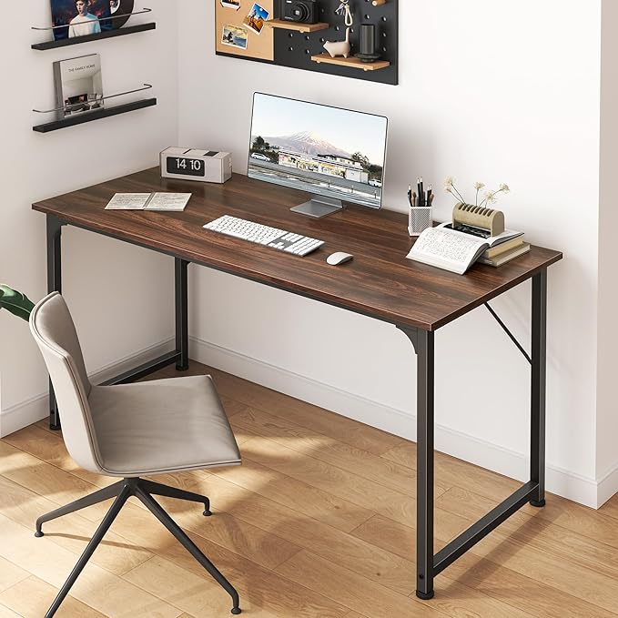 Huuger Computer Desk, 48 Inch Office Desk, Gaming Desk with Storage, Writing Desk Work Desk for Home Office, Study, Modern Simple Desk, Large Legroom, Metal Frame, Walnut
