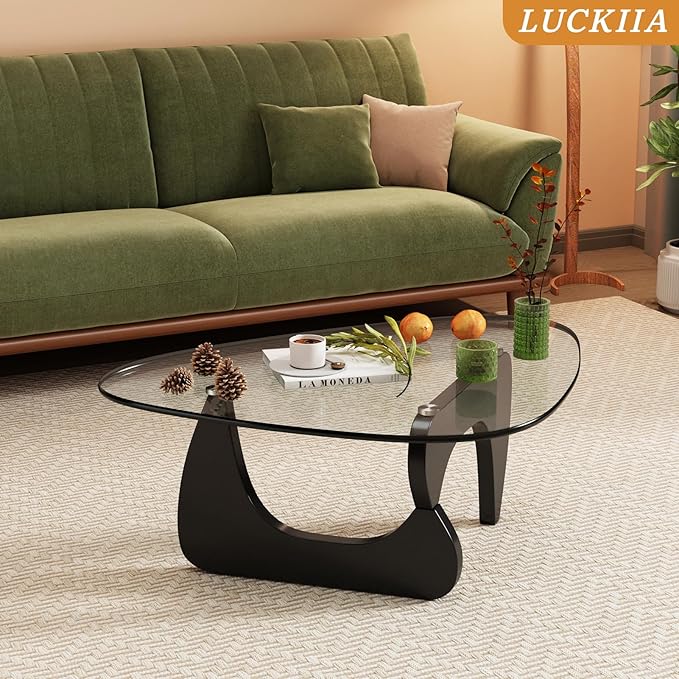 Coffee Tables Glass Small Farmhouse Coffee Table Mid-Century Modern Wood Center Table for Living Room, Black Transparent, 36 Inch