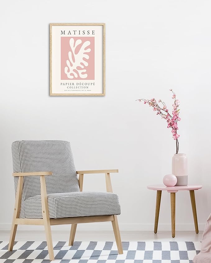 HesenDot Unframed Pink Wall Art Set of 3,12x16in Matisse Canvas Prints,Abstract Botanical Wall Decor Posters,Minimalist Modern Home Decoration for Living Room Bedroom Office, Unframed