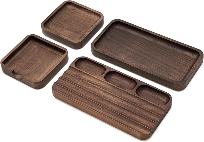 MUUJEE Wooden Desk Organization 4 Piece Set - for Desk Accessories Work Teacher Dad Wood Tray Work Minimalist Rustic