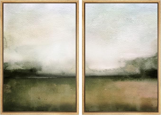 IDEA4WALL Framed Wall Art Print Set Watercolor Brown Ocean Nautical Beach Landscape Wilderness Nature Modern Art Boho Graphic Colorful for Living Room, Bedroom, Office - 24"x36"x2 Natural