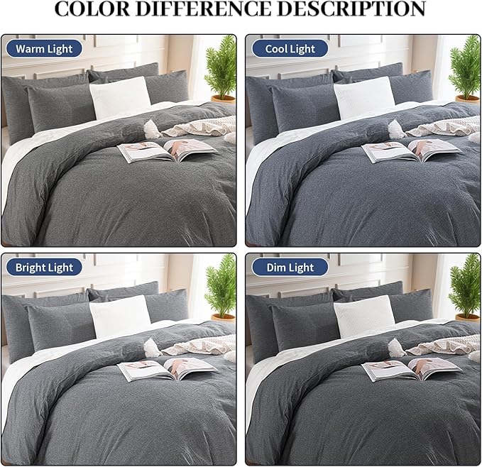 NEXHOME PRO Duvet Cover Full 100% Washed Cotton, Heathered Black Breathable, Durable, Textured, Linen Like, Home Bedding Set 80"x90"