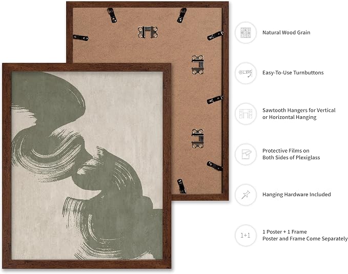 Poster Master Brush Strokes Poster - Painted Swirl Print - Paint Strokes Art - Drawing Illustration - Sketch Design - Abstract Painting - Office or Bedroom Decor - 8x10 Brown Framed