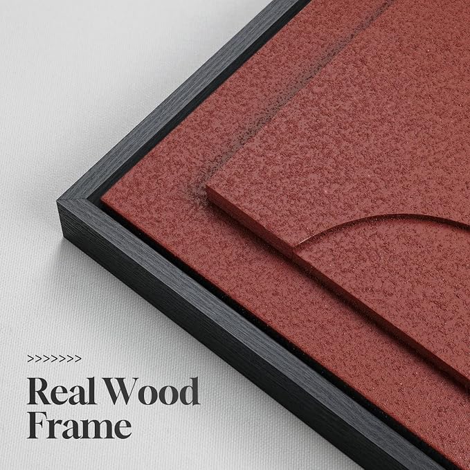 Framed 3D Abstract Wall Art, Red Textured Paintings Artwork for Walls, Modern Minimalist Geometric Wall Decor for Living Room Bedroom Dining Room Hallway Entryway Office 24x36 Inch