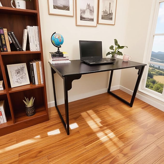 Solid Wood Desk with Drawer, Small Writing Desk for Small Spaces,Gaming Study Home Office Workbench woodenDesks for Work, 39 inch Wooden Computer Desk for Bedroom Black Walnut Color